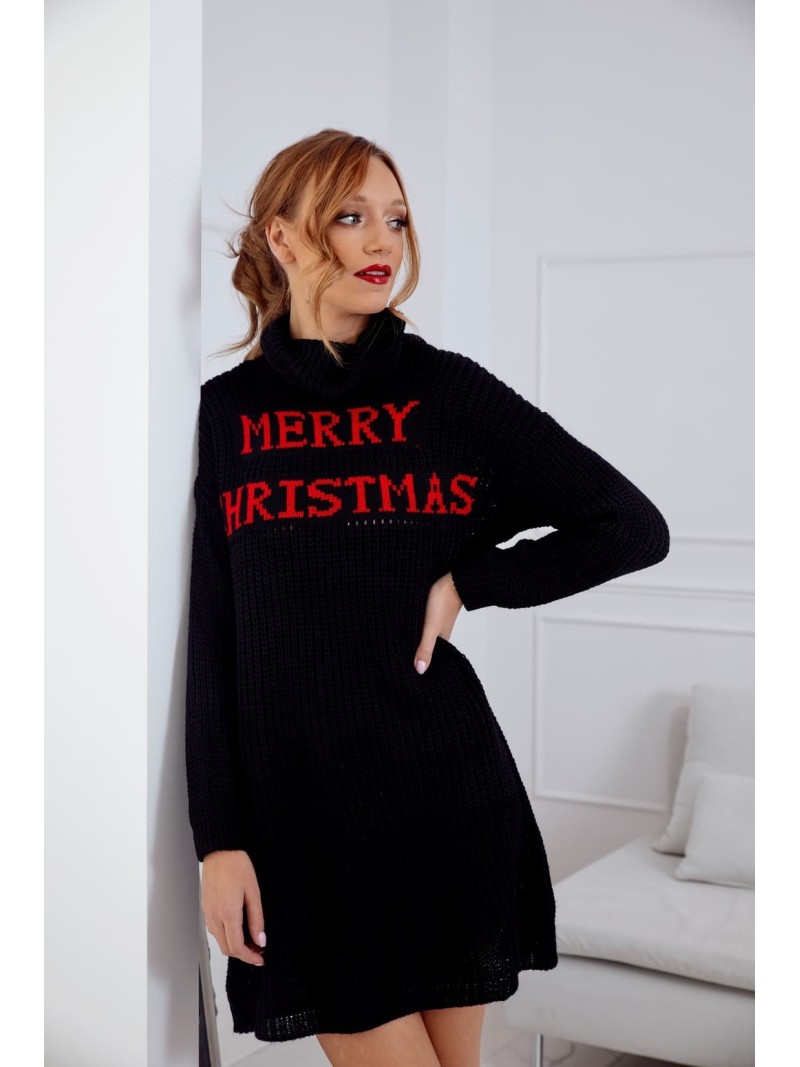 Long Christmas sweater with turtleneck, black 2353 - Online store - Boutique